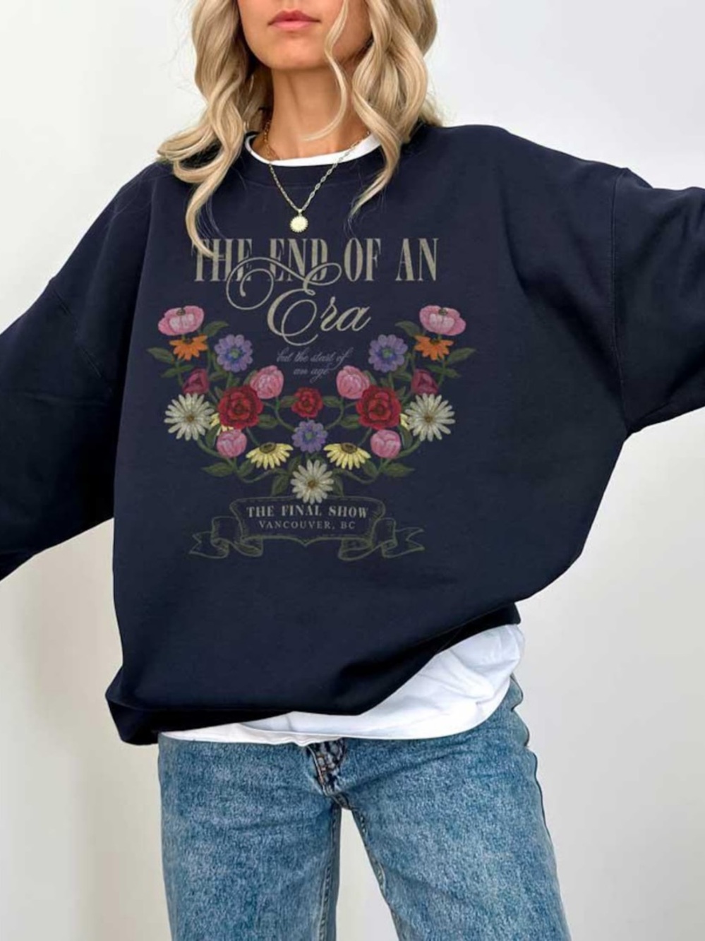 Black Pullover Tee with Multicolor Floral Graphic
